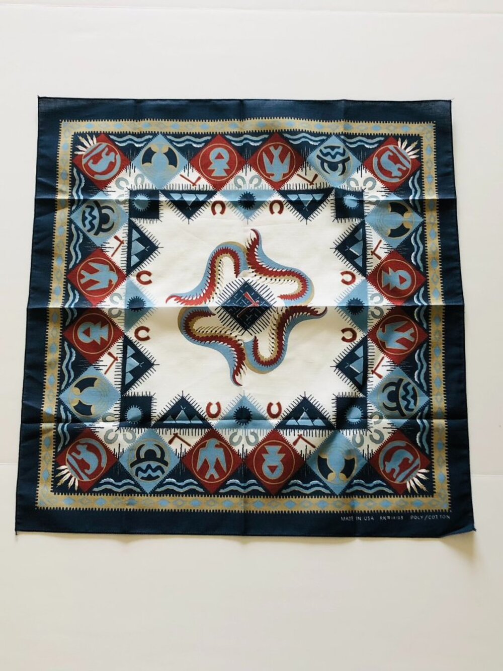 Vintage Southwestern Western Tribal Bandana Neckerchief Scarf Made in USA Aztec